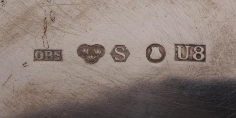 KAFFESERVIS, 3 delar, silver, O B Sjögren, Stockholm 1946.