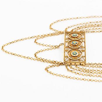 Collier 18K guld med emaljdekor, 1800-tal.