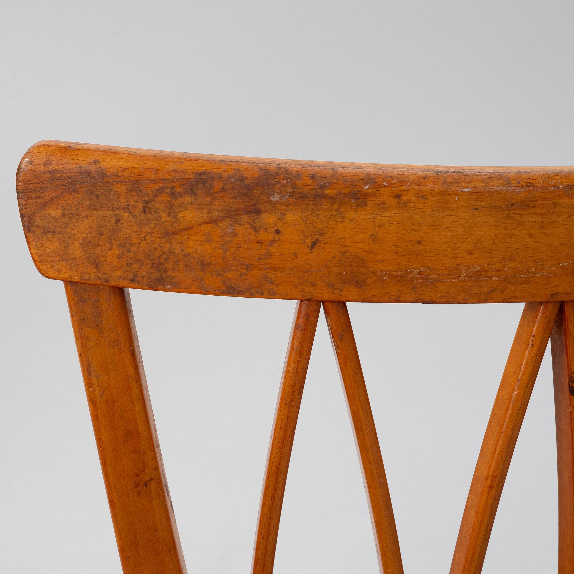 Carl Malmsten, stolar, 4 st, "Pyramid", Åfors Möbelfabrik, 1900-talets mitt.