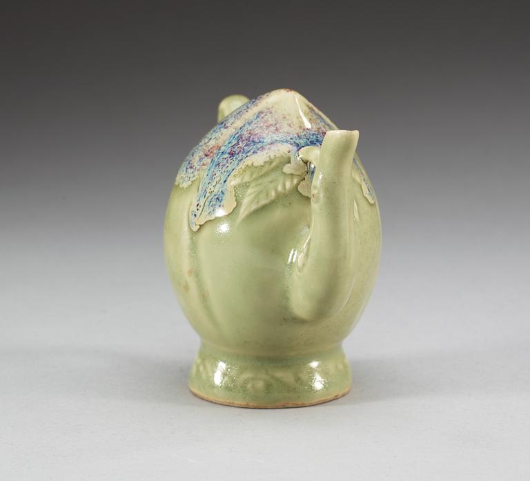 A celadon and chün glazed Cadogan water pot, late Qing dynasty.