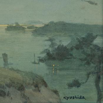 Hiroshi Yoshida, Månlandskap med tall vid kust.