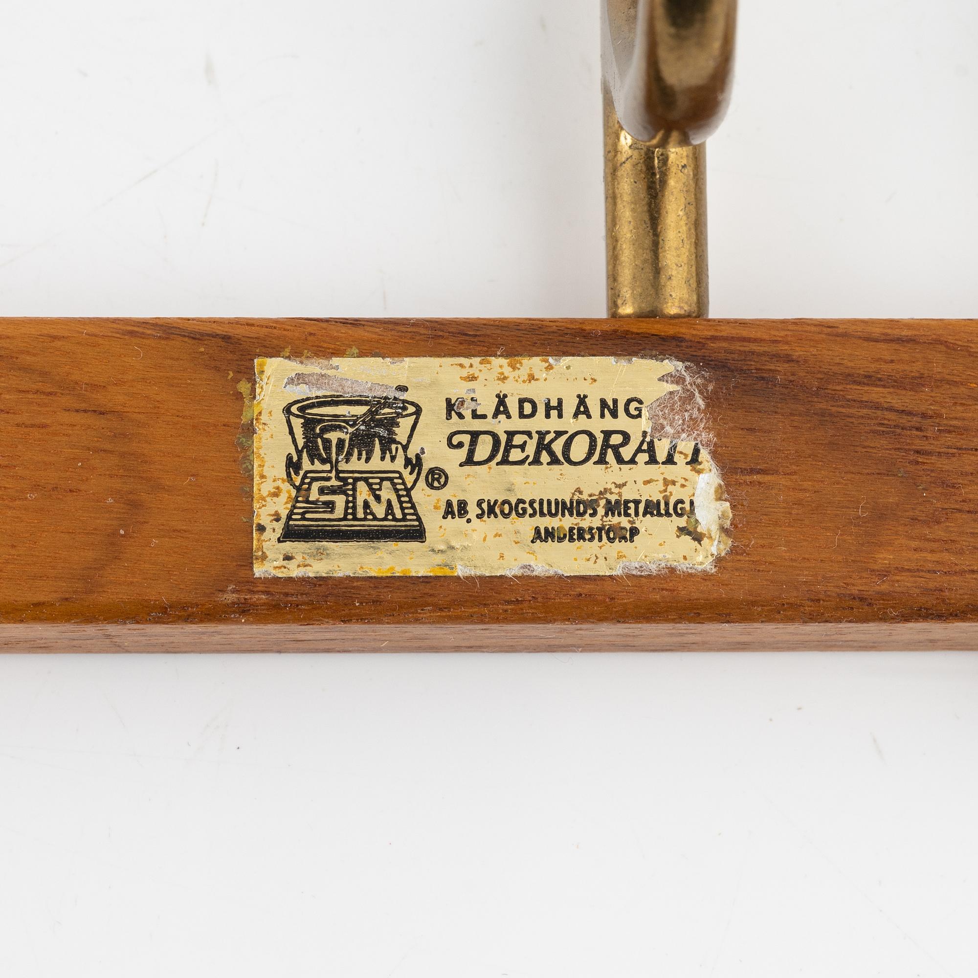 A 'Decorativ' coat hanger, Skogslunds Metallgjuteri, Anderstorp, 1950's/60's.