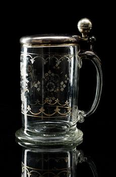 A large Swedish engraved silver gilt mounted tankard, 18th Century.
