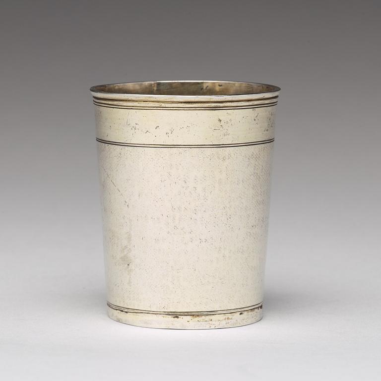 A German early 18th century parcel-gilt silver beaker, mark of Johann Christopher Treffler, Nürnberg 1712-1715.