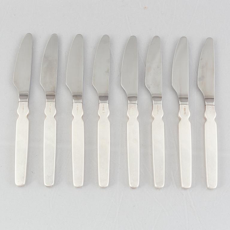 Sigurd Persson, knivar, 8 st, silver, modell "Sjösala", GAB, Eskilstuna 1977.