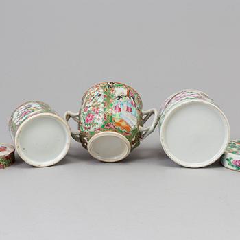 TWO CHINESE PORCELAIN JARS AND COVERS AND A LOVING CUP, Canton, 19th century.