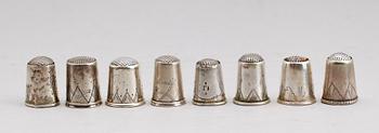 FINGERBORGAR, 7 st, silver, bl a 1800-tal. Total vikt 24 gram.