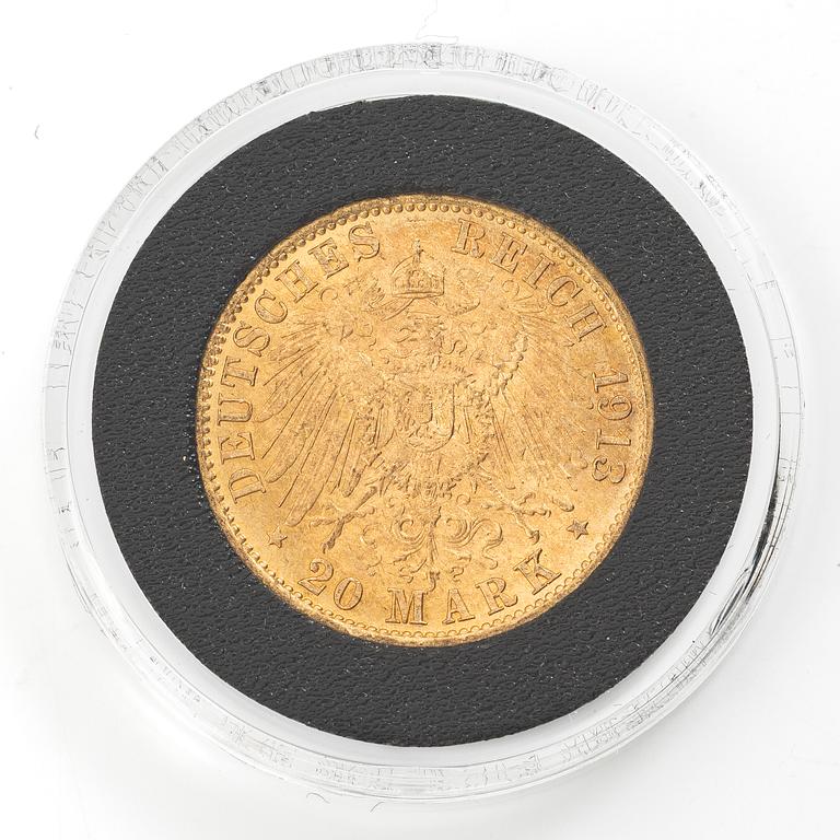 Guldmynt, Tyskland, Wilhelm II, 20 Mark, 1913.