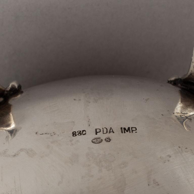 A silver mocha pot, creamer, sugar bowl and tray, some with mark of Gewe, Malmö 1950-51.