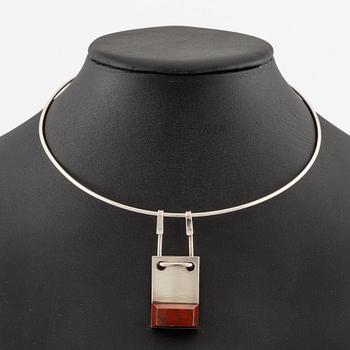Sigurd Persson, a necklace, silver with red stone (likely jasper), Stockholm 1981.