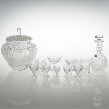 A set of a glass punch bowl, decanter and 87 glasses.