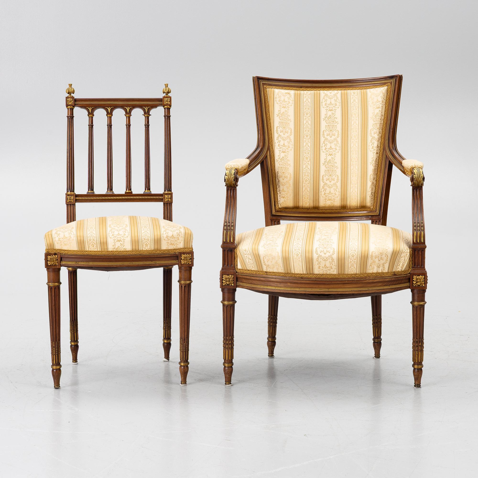 A seven-piece seating group, Louis XVI style, early 20th Century.