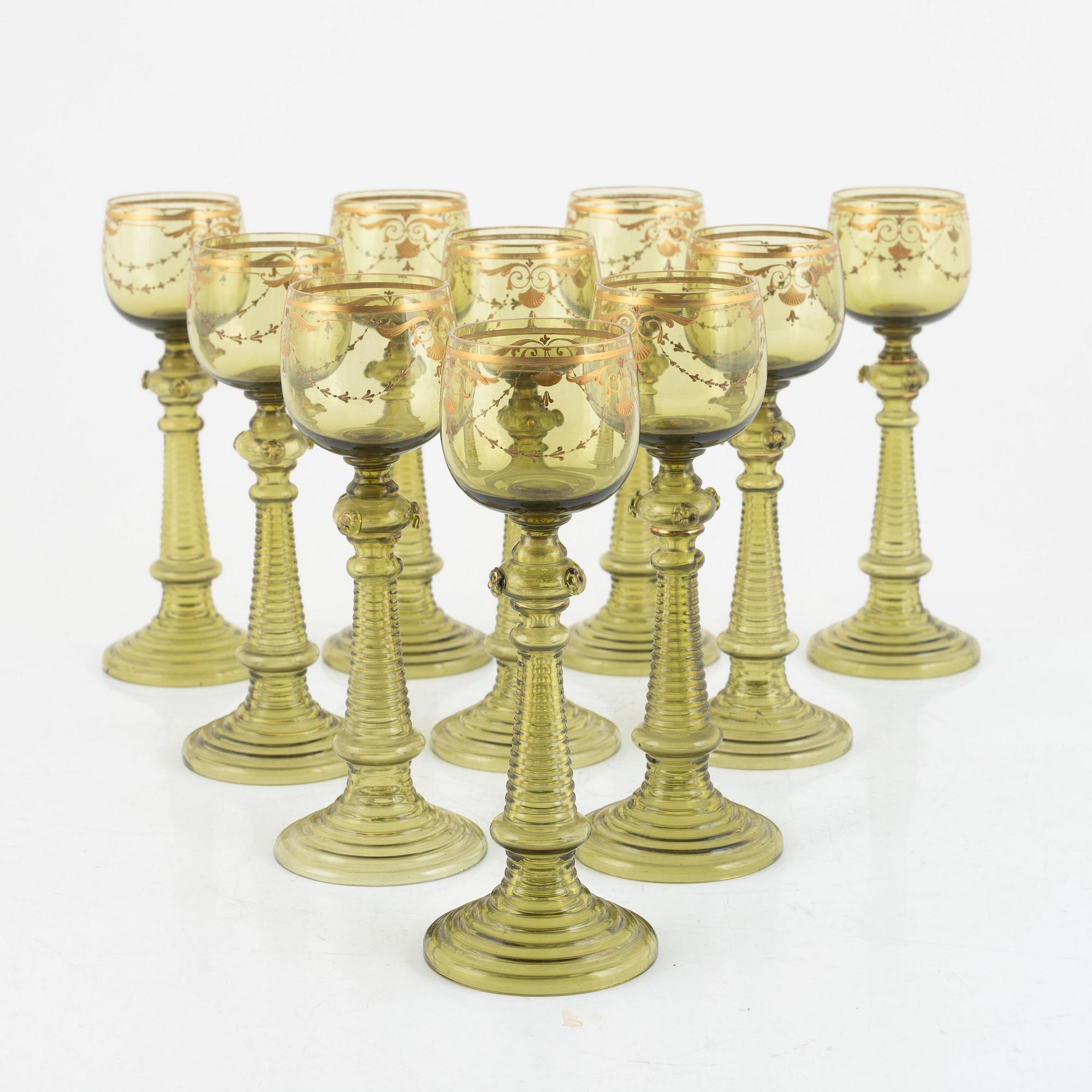 Remmare, 10 stycken, glas, 1900-tal.