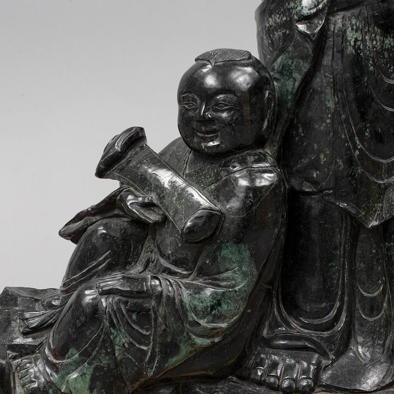 SKULPTUR, grön sten, Kina, modern tillverkning.