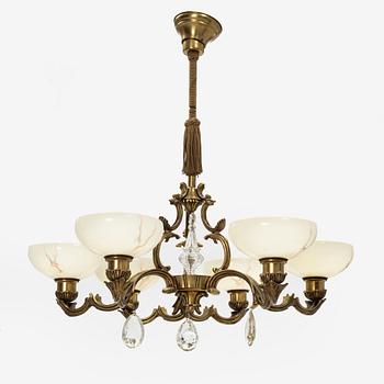 A glass and brass ceiling light, first half of the 20th Century.