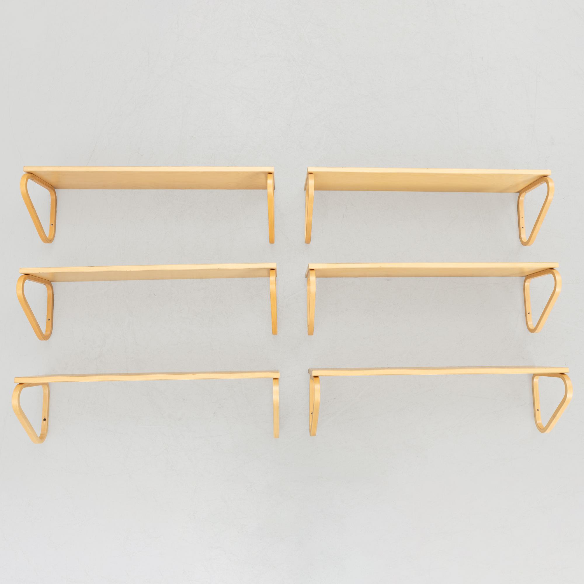 Alvar Aalto, six model 112B wall shelves, Artek, Finland.