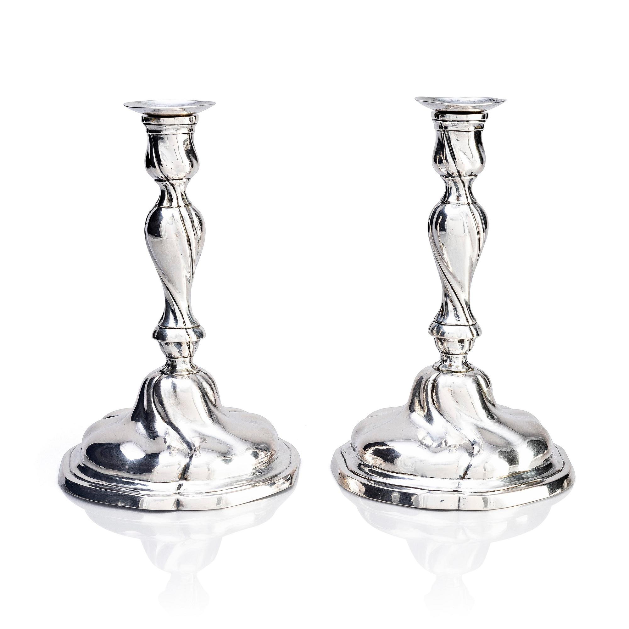 A pair of German 18th century silver candlesticks, possibly mark of Friedrich Wilhelm Krause, Berlin 1788-1802.