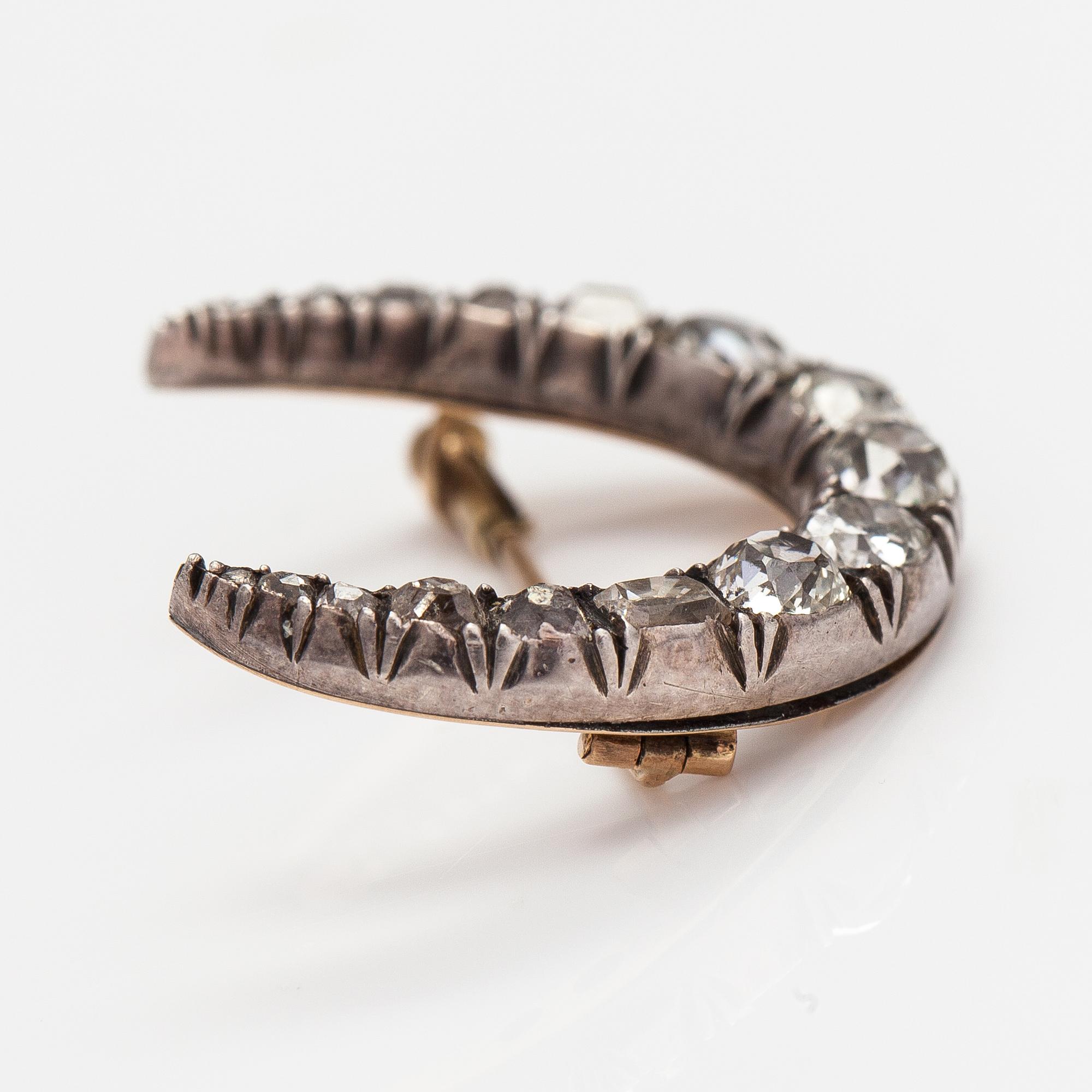 Brosch, 14K guld och silver, gammalslipade diamanter ca 1.24 ct tot. Sent 1800-tal.