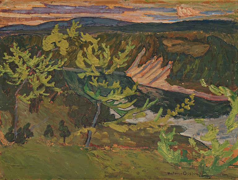 Helmer Osslund, "Nipor i kvällssol" (Sunset over sandy river banks).