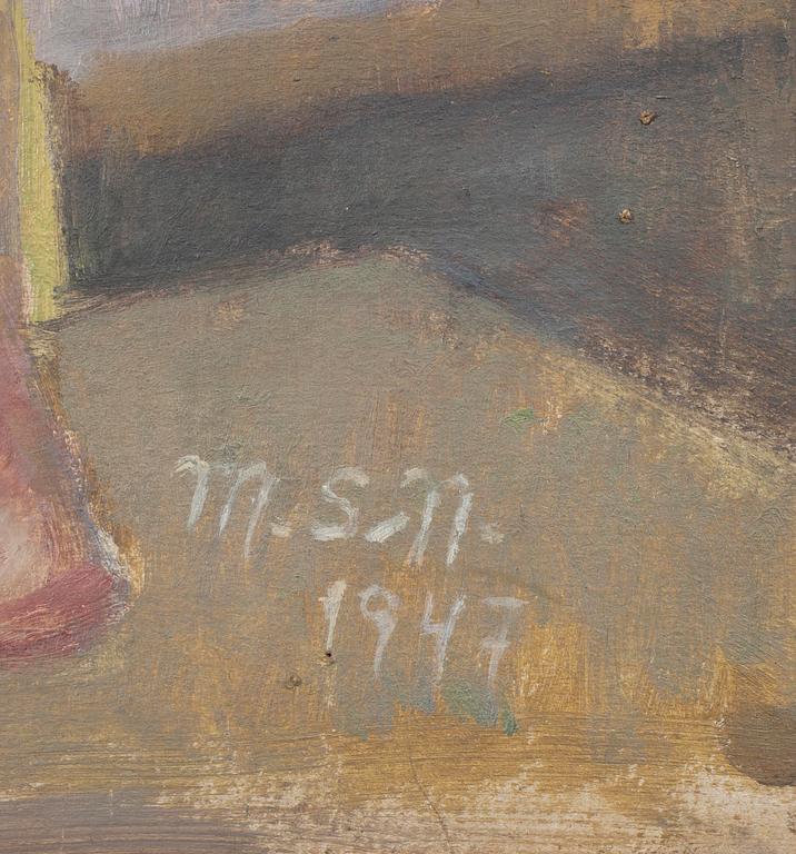 MAJA SLÖÖR-NÄRVI, olja på kartong, sign. och dat. 1947.