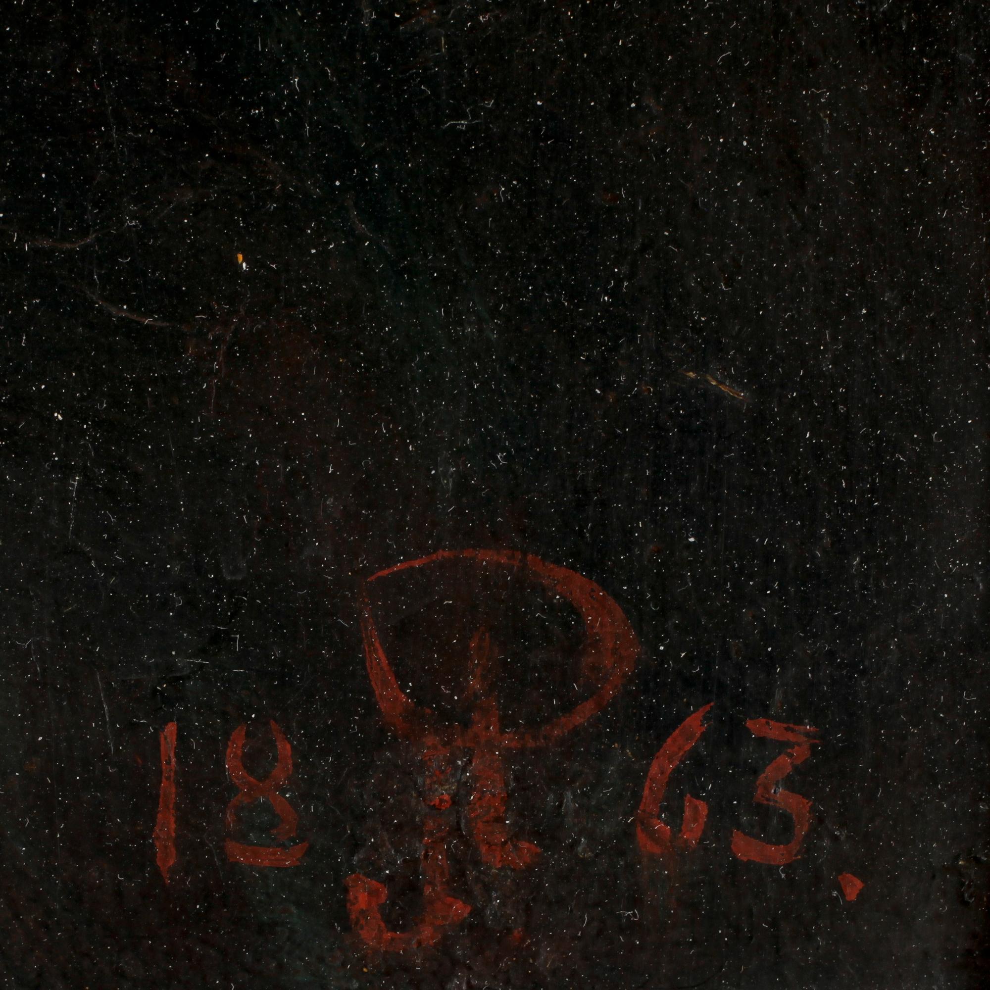 OKÄND KONSTNÄR, olja på pannå, otydl monogramsign, dat 1863.