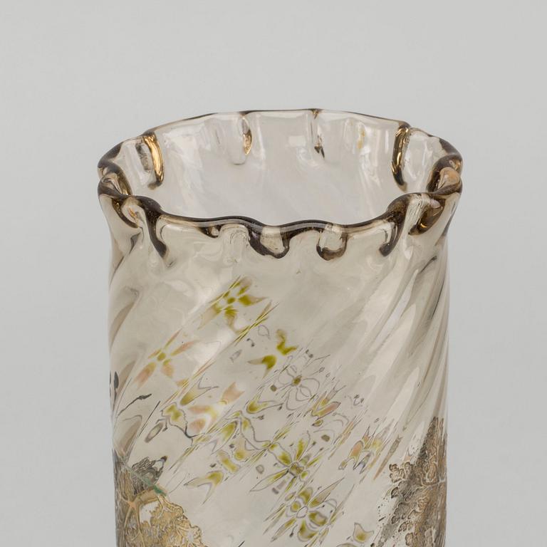 EMILE GALLÉ, a signed enamel painted glass vase Art Nouveau around 1880.