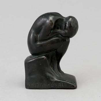 A small patinated metal skulpture "Sorrow", signed H. Frisendahl.