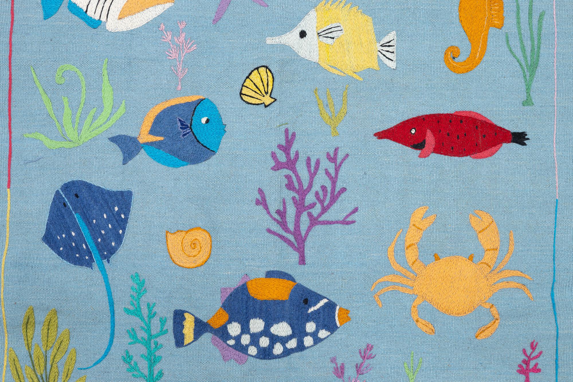 Rug, hand-embroidered Kelim, 180 x 118 cm.