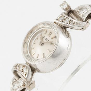 Omega, wristwatch, 18K white gold with diamonds, 15.5 mm.