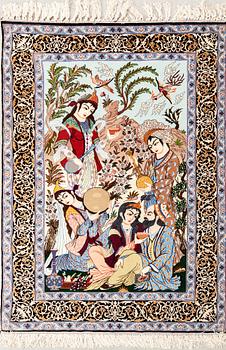 Isfahan rug, figural semi-antique, approx. 160x106 cm.