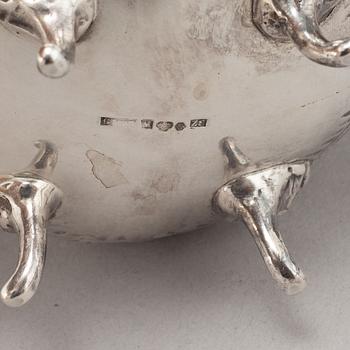 A silver mocha pot, creamer, sugar bowl and tray, some with mark of Gewe, Malmö 1950-51.