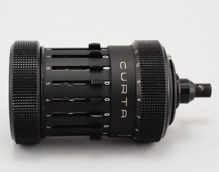 A Curta calculator, Type I, designed by Curt Herzstark för Cortina AG Mauren, Liechtenstein, made year 1965.