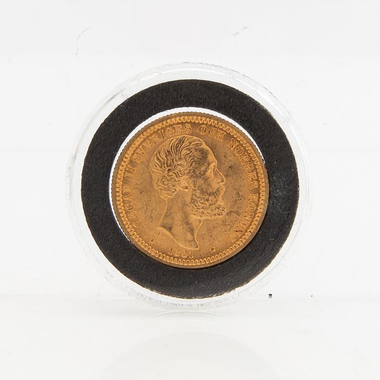 Guldmynt Sverige, Oscar II 20 kr, 1881.