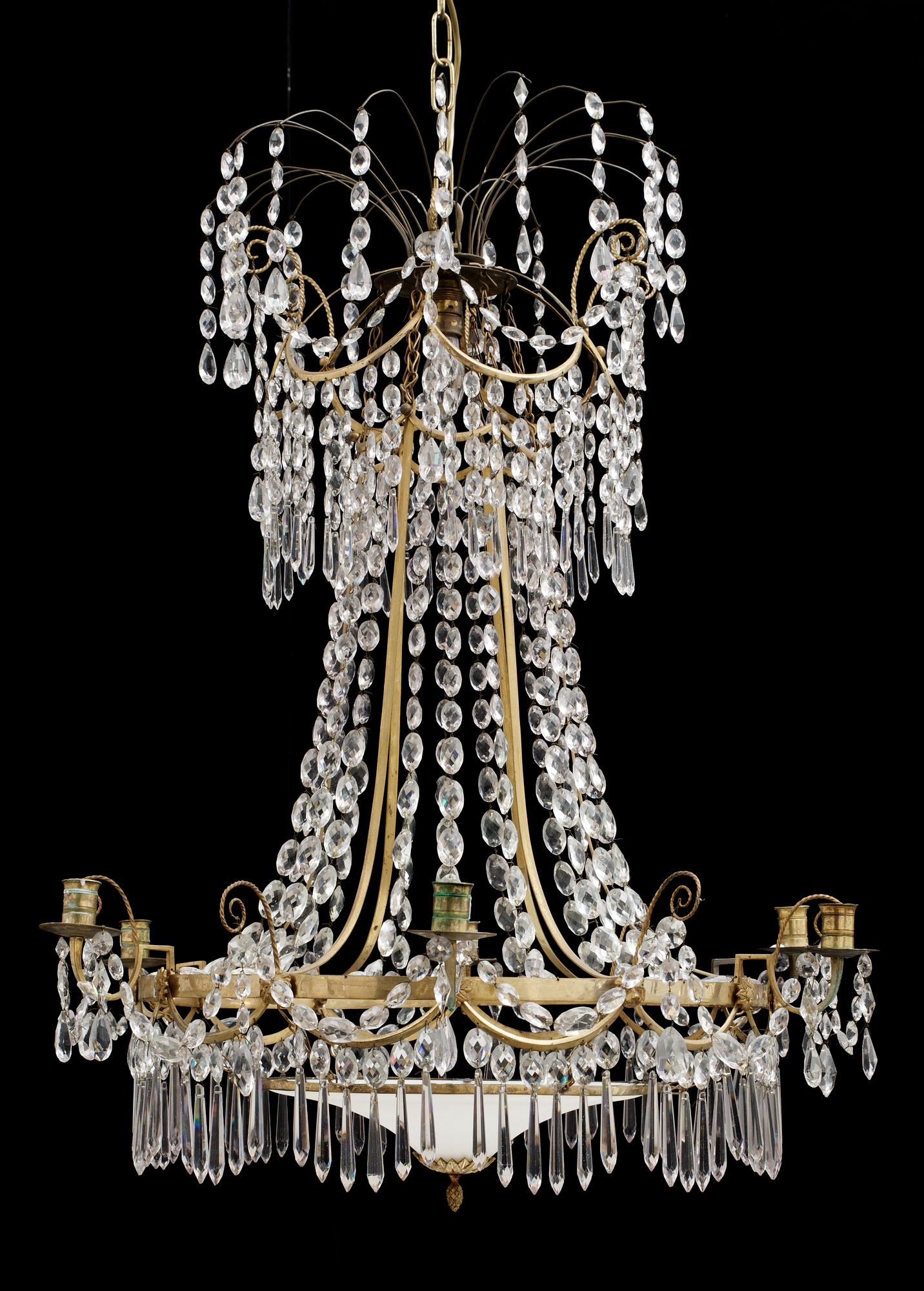 A late Gustavian circa 1800 six-light chandelier.