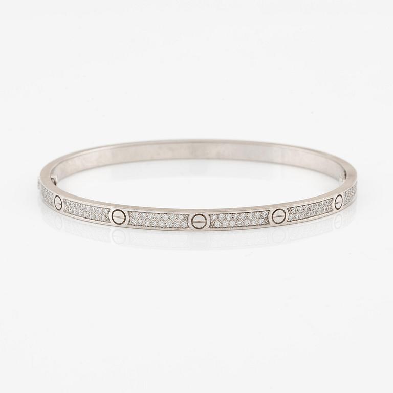 Cartier armband "Love", liten modell, 18K vitguld med runda briljantslipade diamanter.