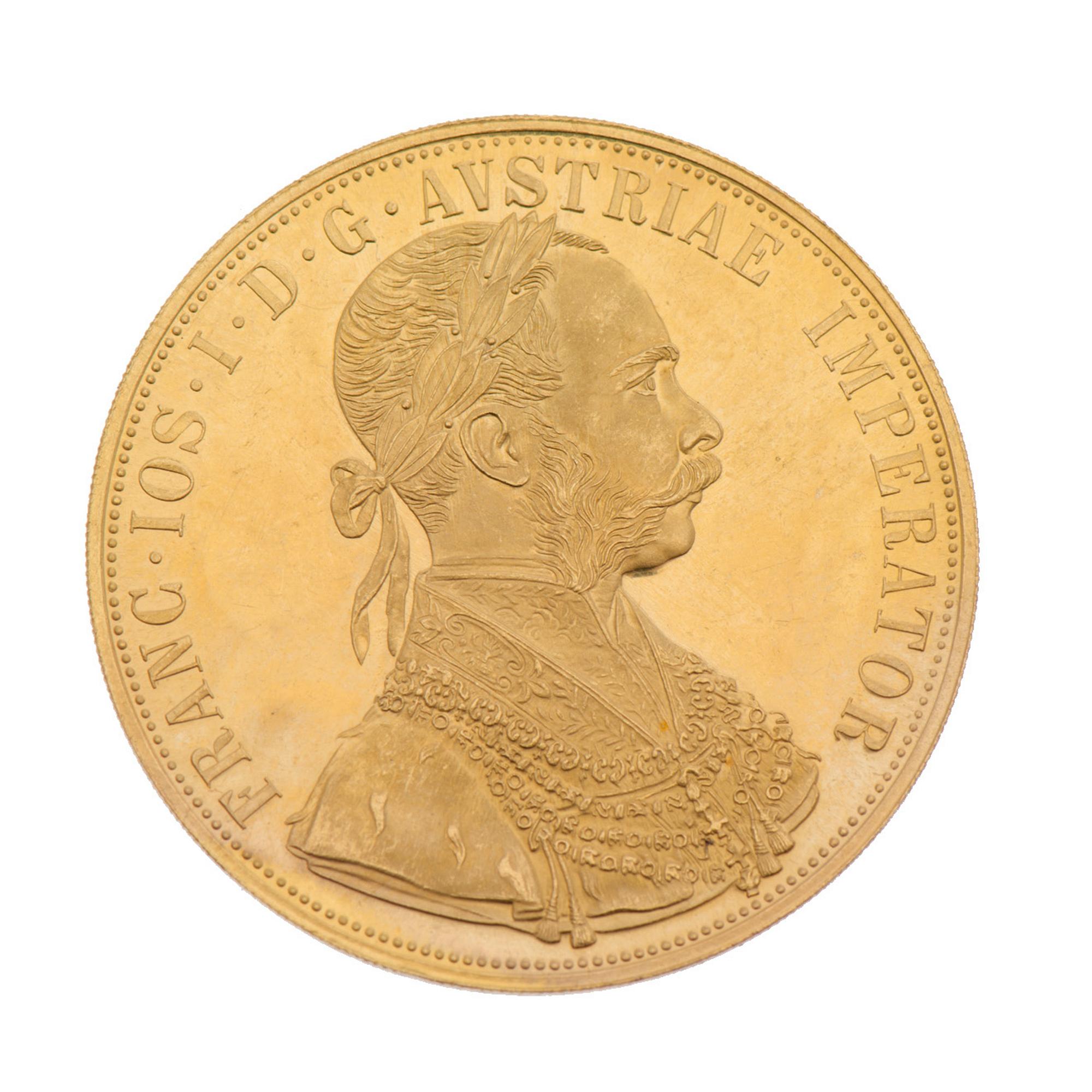 GULDMYNT, 4 dukat, ca 23 k, FRANZ JOSEPH I 1915, Österrike-Ungern. Vikt ca 14 g.