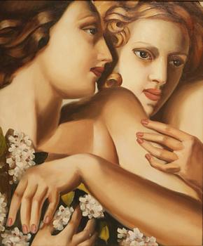 OKÄND KONSTNÄR, kopia efter Tamara di Lempicka, olja på duk, 1900/2000-tal.