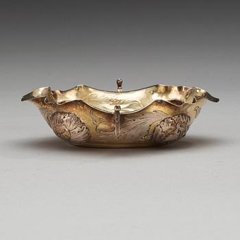 A German mid 17th century parcel-gilt sweetmeat-dish, unidentified makers mark, Nürnberg 1645-1651.