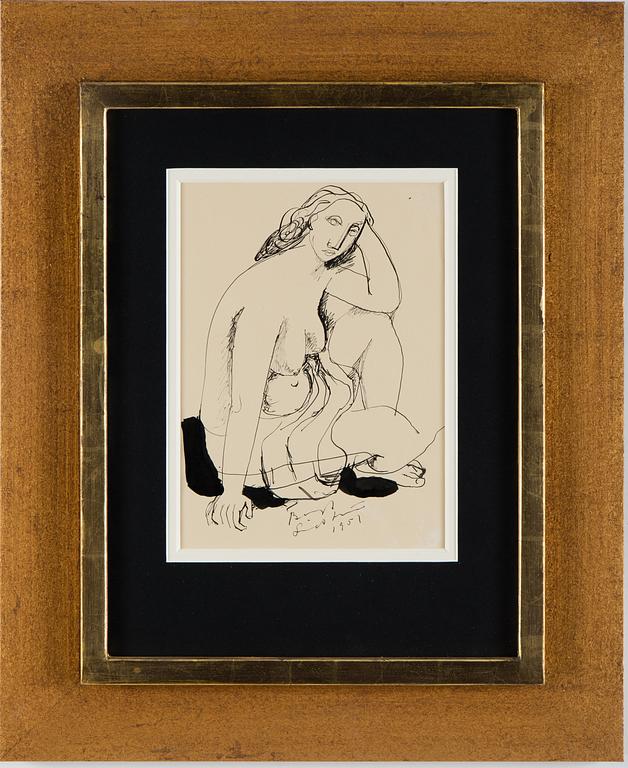 BENGT LINDSTRÖM, indian ink drawing, signed and dated 1951.