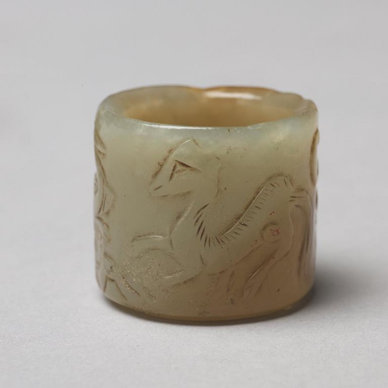 A set of five Chinese nephrite archers rings.