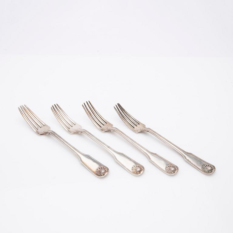 Gustaf Möllenborg, Cutlery, 6 + 6, silver, Stockholm 1836.