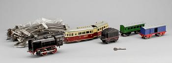 TÅGSET, 4 delar + räls. samt RÄLSBUSS "Autorail", Joustra + räls. 1900-talet första hälft.