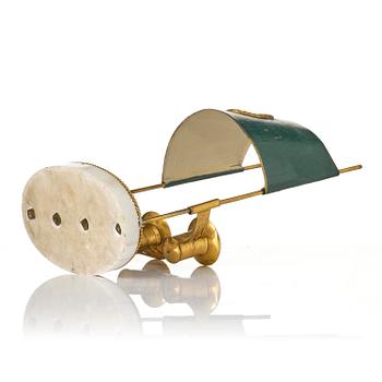 A late Gustavian gilt brass, marble and tole reading lamp, late 18th century.