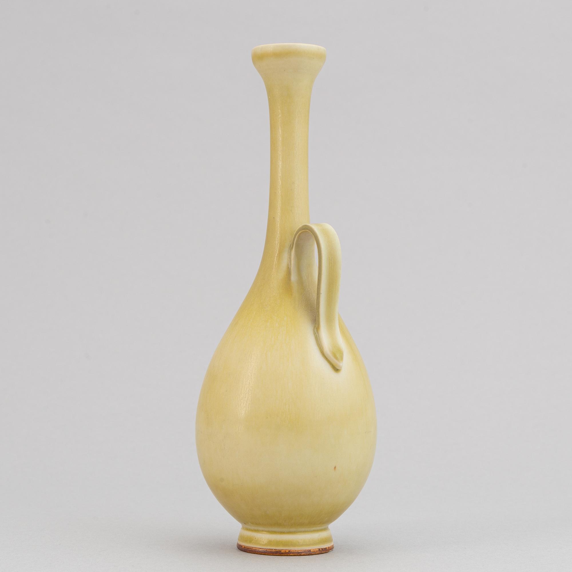 Berndt Friberg, a stoneware vase with handle, Gustavsberg studio, Sweden 1954.