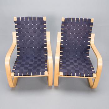 ALVAR AALTO, Pair of late 20th century '406' armchairs for Artek.