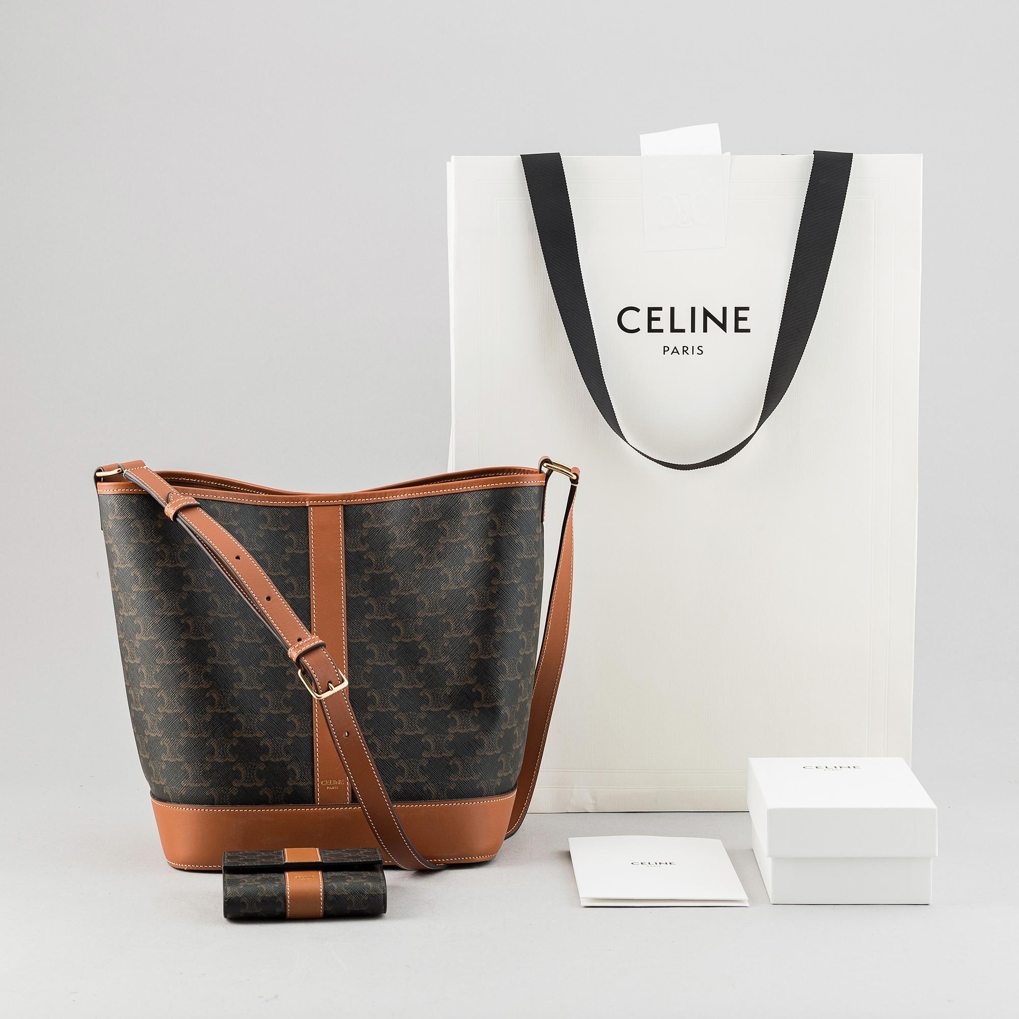 Céline, a canvas and leather handbag and wallet, 2020.