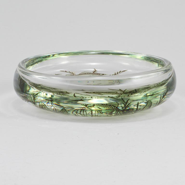 SKÅL, glas, fiskgraal, Edward Hald, Orrefors, signerad, 1900-talets mitt.