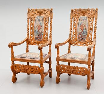 KARMSTOLAR, 1 par, barockstil, sent 1800-tal.