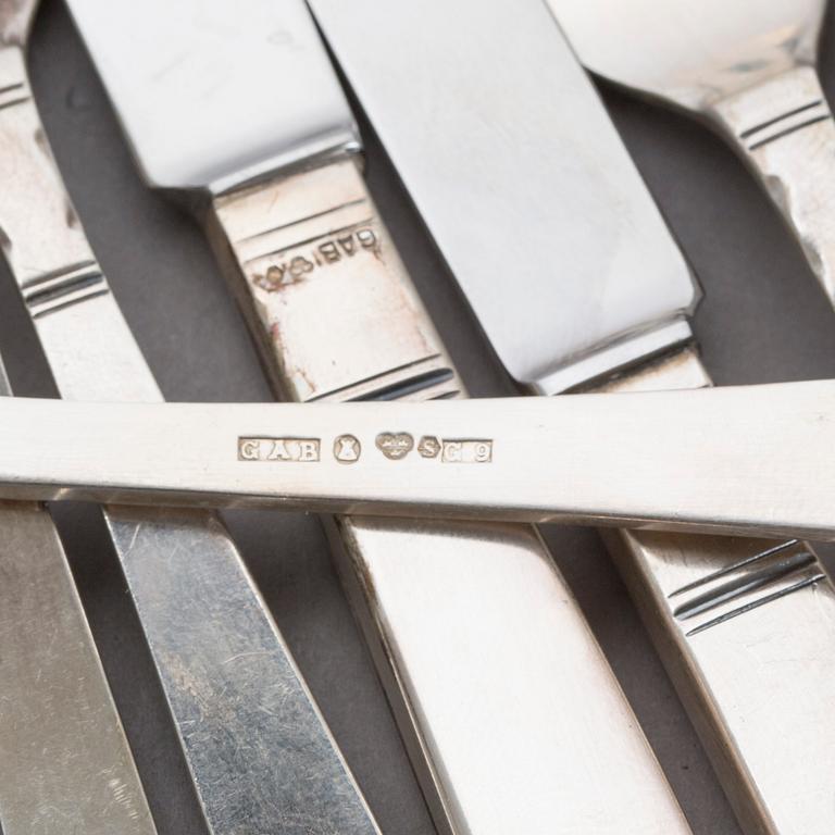 BESTICK,  48 delar, "Rosenholm", GAB silver 1950-tal, vikt ca 1300 g.