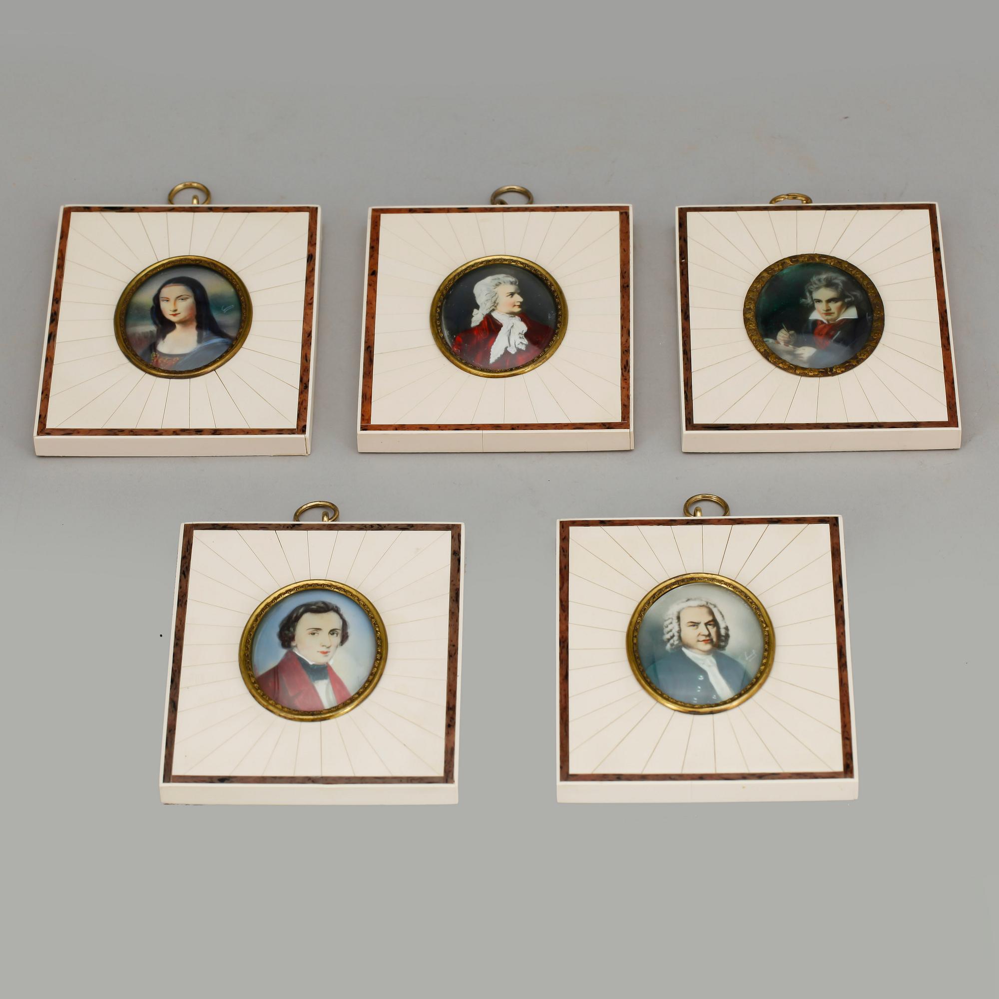 MINIATYRER, 5 st, otydligt signerade, 1900-tal.